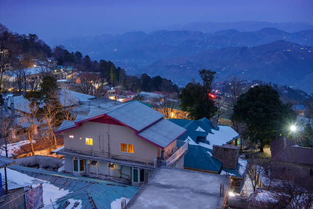 Muree, Pakistan - December 26, 2020: Early morning landscape view of Mall Road Muree
